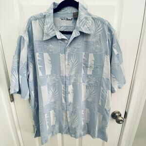 Tori Richard Hawaiian Shirt Mens XL SILK Button Down Blue Short Sleeve Embossed